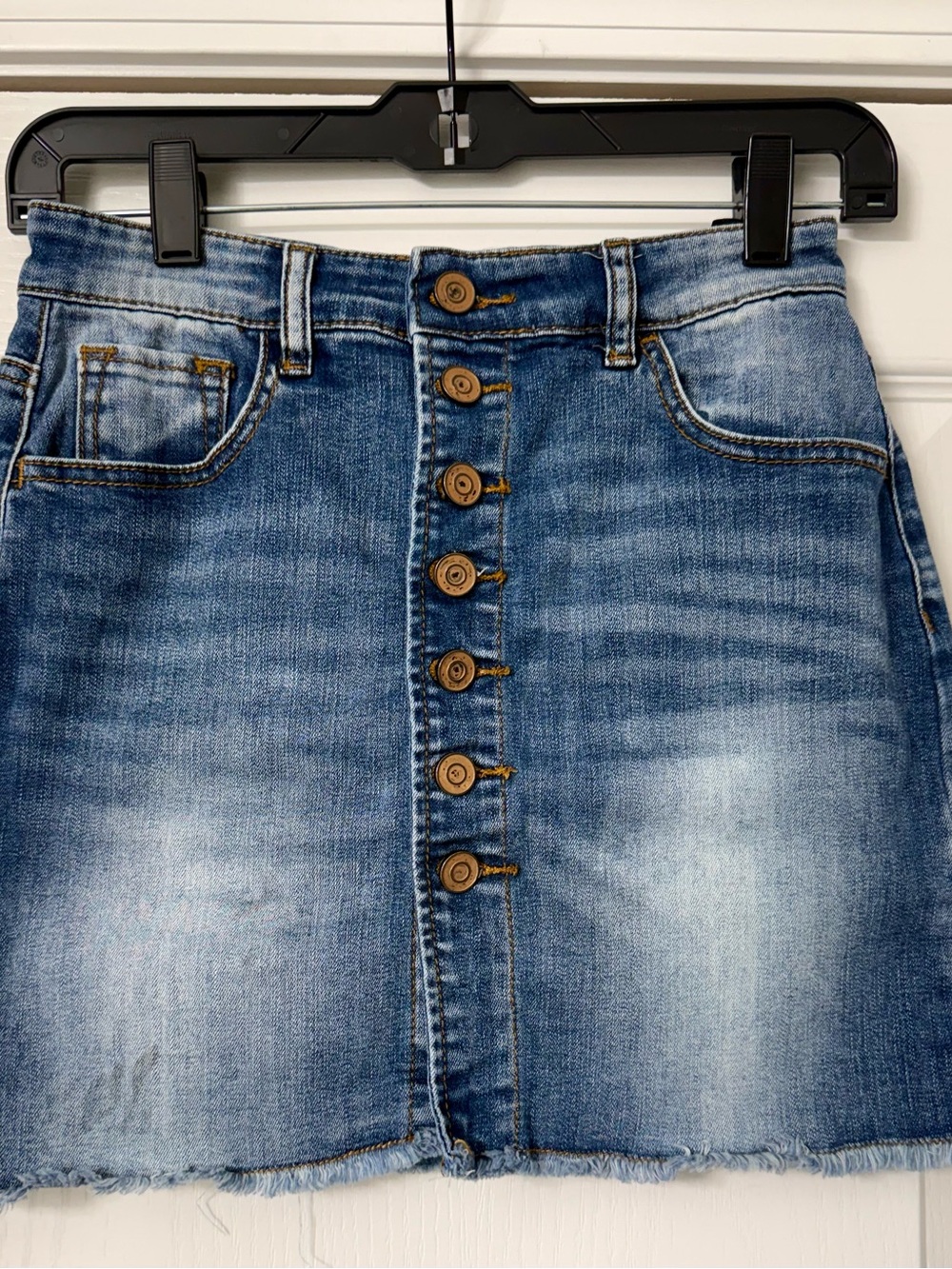 Classic Blue Denim Button-Front Mini Skirt